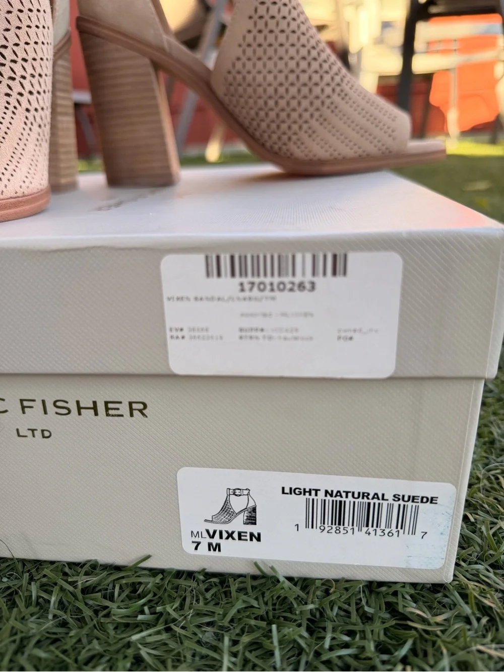 Marc Fisher Pink-Tan Suede Perforated Block Heel Sandals size 7